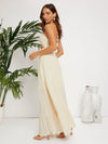 Peekaboo Ruched Bust Open Back Halter Dress