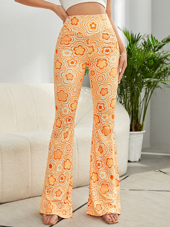 Floral Print Flare Leg Pants