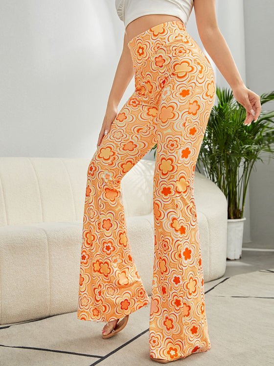 Floral Print Flare Leg Pants