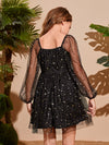 Girls Gold Star Mesh Overlay Dress