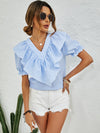 Gingham Ruffle Trim Flounce Sleeve Blouse