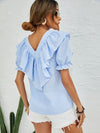 Gingham Ruffle Trim Flounce Sleeve Blouse