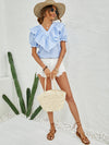 Gingham Ruffle Trim Flounce Sleeve Blouse