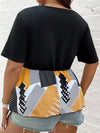 Plus Contrast Geo Print Belted Peplum Top