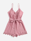 Contrast Lace Belted Cami Romper