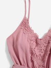 Contrast Lace Belted Cami Romper