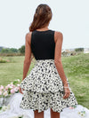 Floral Colorblock Layered Hem Belted Tank Dress