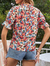 Allover Floral Print Flounce Sleeve Blouse