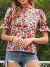 Allover Floral Print Flounce Sleeve Blouse