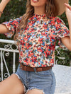 Allover Floral Print Flounce Sleeve Blouse