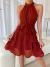 Textured Knit Belted Layered Hem Dress