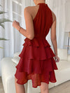 Textured Knit Belted Layered Hem Dress
