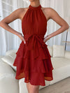 Textured Knit Belted Layered Hem Dress