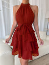 Textured Knit Belted Layered Hem Dress