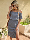 Solid Off Shoulder Split Thigh Dress