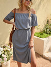 Solid Off Shoulder Split Thigh Dress