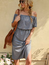 Solid Off Shoulder Split Thigh Dress
