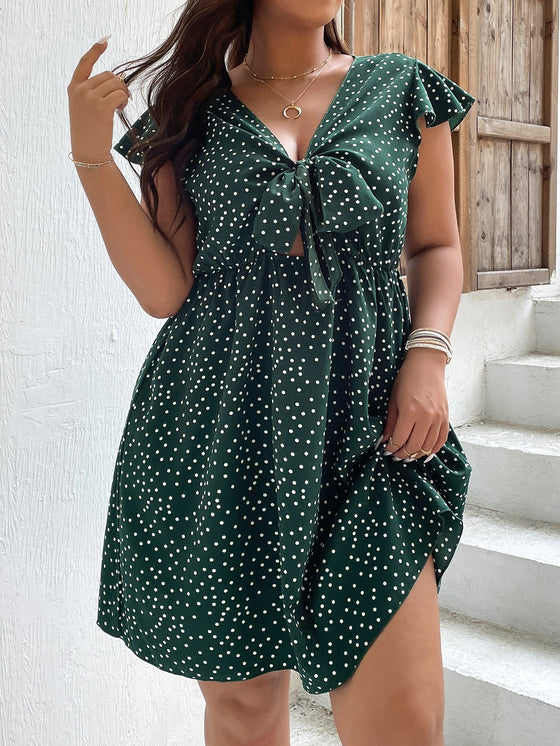 Plus Knot Front Butterfly Sleeve Dress
