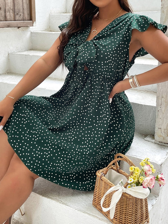 Plus Knot Front Butterfly Sleeve Dress