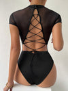 SXY Contrast Mesh Lace Up Back Bodysuit