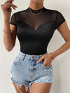 SXY Contrast Mesh Lace Up Back Bodysuit