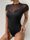 SXY Contrast Mesh Lace Up Back Bodysuit