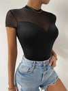 SXY Contrast Mesh Lace Up Back Bodysuit