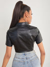 PETITE Solid PU Leather Crop Shirt