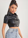 PETITE Solid PU Leather Crop Shirt