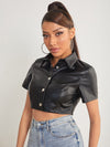 PETITE Solid PU Leather Crop Shirt