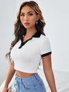 Contrast Collar And Cuff Crop Tee