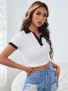 Contrast Collar And Cuff Crop Tee