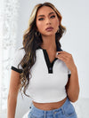 Contrast Collar And Cuff Crop Tee