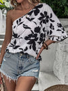 Floral Print One Shoulder Blouse