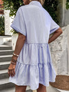 Striped Print Button Front Ruffle Hem Dress