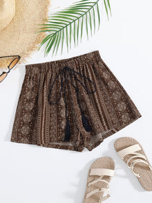  Paisley Scarf Print Knot Front Shorts