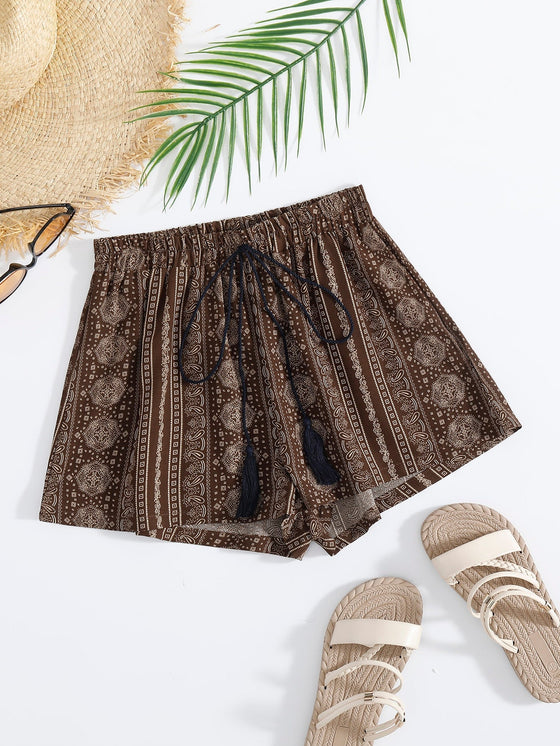 Paisley Scarf Print Knot Front Shorts