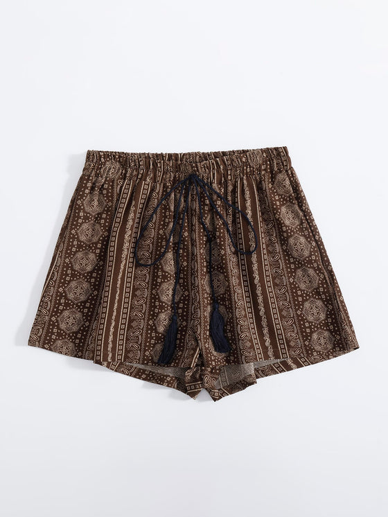 Paisley Scarf Print Knot Front Shorts