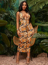 SXY Tie Backless Butterfly Print Halter Dress