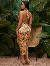 SXY Tie Backless Butterfly Print Halter Dress