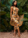 SXY Tie Backless Butterfly Print Halter Dress