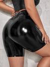 High Waist PU Leather Biker Shorts