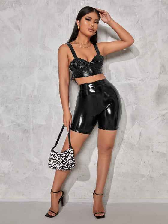 High Waist PU Leather Biker Shorts