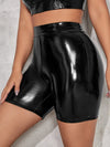 High Waist PU Leather Biker Shorts