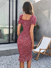 Ditsy Floral Puff Sleeve Shirred Bodycon Dress