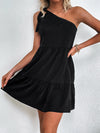 One Shoulder Knot Side Ruffle Hem Dress