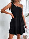 One Shoulder Knot Side Ruffle Hem Dress