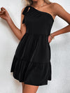 One Shoulder Knot Side Ruffle Hem Dress