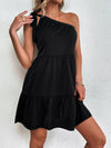 One Shoulder Knot Side Ruffle Hem Dress
