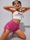 Ripped Frayed Hem Denim Shorts